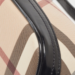 مملوكة مسبقًا Burberry Black/Beige Nova Check Coated Canvas and Patent Leather Boat Baguette Bag