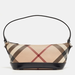 مملوكة مسبقًا Burberry Black/Beige Nova Check Coated Canvas and Patent Leather Boat Baguette Bag