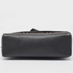 Pre Owned Burberry Black/Beige Leather and House Check Fabric Note Shoulder Bag