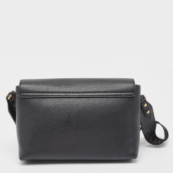 Pre Owned Burberry Black/Beige Leather and House Check Fabric Note Shoulder Bag