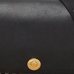 Pre Owned Burberry Black/Beige Leather and House Check Fabric Note Shoulder Bag