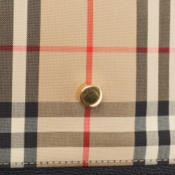 Pre Owned Burberry Black/Beige Leather and House Check Fabric Note Shoulder Bag