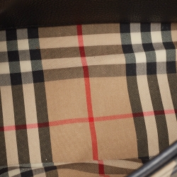 Pre Owned Burberry Black/Beige Leather and House Check Fabric Note Shoulder Bag