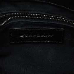 Pre Owned Burberry Beige/Black House Check Fabric and Leather Small Banner Tote