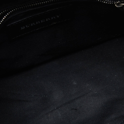 Pre Owned Burberry Beige/Black House Check Fabric and Leather Small Banner Tote