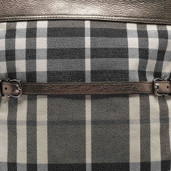 Pre Owned Burberry Metallic House Check Canvas and Leather Flat Tote