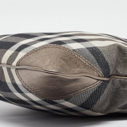 Pre Owned Burberry Metallic House Check Canvas and Leather Flat Tote