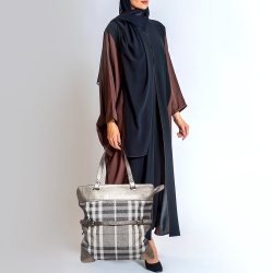 Pre Owned Burberry Metallic House Check Canvas and Leather Flat Tote