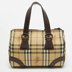 Burberry Dark Brown/Beige Haymarket Coated Canvas and Leather Chester Bowling Bag