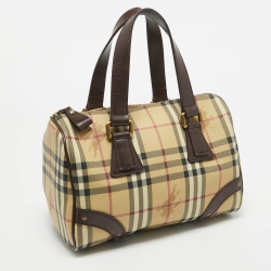 Burberry Dark Brown/Beige Haymarket Coated Canvas and Leather Chester Bowling Bag