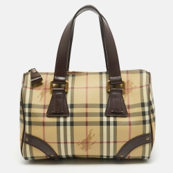 Burberry Dark Brown/Beige Haymarket Coated Canvas and Leather Chester Bowling Bag