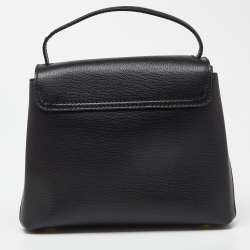 Pre Owned Burberry Black/Beige Leather and House Check Fabric Medium Camberley Top Handle Bag