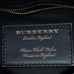 Pre Owned Burberry Black/Beige Leather and House Check Fabric Medium Camberley Top Handle Bag