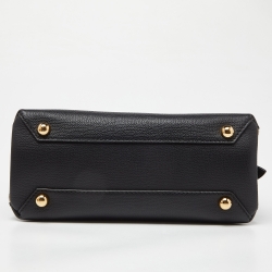 Pre Owned Burberry Black/Beige Leather and House Check Fabric Medium Camberley Top Handle Bag