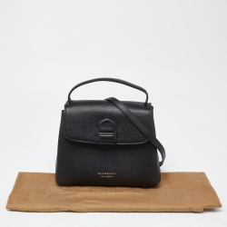 Pre Owned Burberry Black/Beige Leather and House Check Fabric Medium Camberley Top Handle Bag