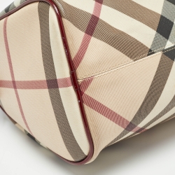 Pre Owned Burberry Beige/Red Nova Check PVC and Patent Leather Chester Boston Bag