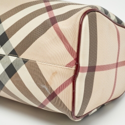 Pre Owned Burberry Beige/Red Nova Check PVC and Patent Leather Chester Boston Bag