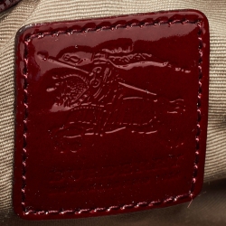 Pre Owned Burberry Beige/Red Nova Check PVC and Patent Leather Chester Boston Bag