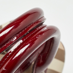 Pre Owned Burberry Beige/Red Nova Check PVC and Patent Leather Chester Boston Bag