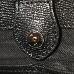 Pre Owned Burberry Black/Beige Leather and House Check Fabric Small Banner Tote