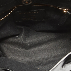 Pre Owned Burberry Black/Beige Leather and House Check Fabric Small Banner Tote