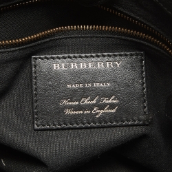 Pre Owned Burberry Black/Beige Leather and House Check Fabric Small Banner Tote