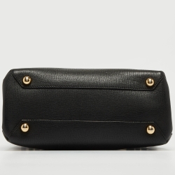 Pre Owned Burberry Black/Beige Leather and House Check Fabric Small Banner Tote