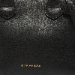 Pre Owned Burberry Black/Beige Leather and House Check Fabric Small Banner Tote