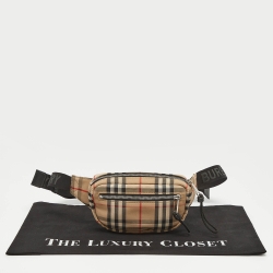 Pre Owned Burberry Beige House Check Canvas Belt Bag