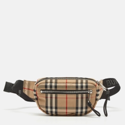 Pre Owned Burberry Beige House Check Canvas Belt Bag