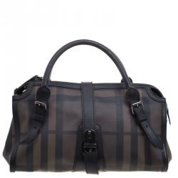 Burberry Black Smoked Check PVC Chain Lock Bowling Bag