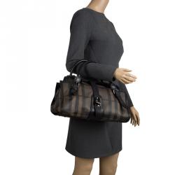 Burberry Black Smoked Check PVC Chain Lock Bowling Bag