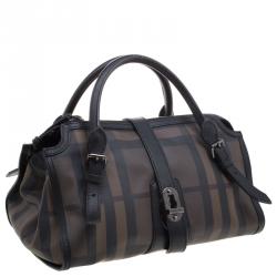Burberry Black Smoked Check PVC Chain Lock Bowling Bag