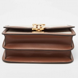 Pre Owned Burberry Beige/Brown Canvas and Leather Small TB Shoulder Bag
