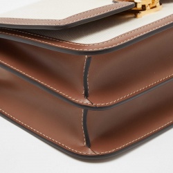 Pre Owned Burberry Beige/Brown Canvas and Leather Small TB Shoulder Bag
