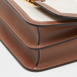 Pre Owned Burberry Beige/Brown Canvas and Leather Small TB Shoulder Bag