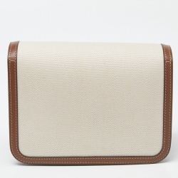 Pre Owned Burberry Beige/Brown Canvas and Leather Small TB Shoulder Bag