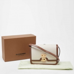Pre Owned Burberry Beige/Brown Canvas and Leather Small TB Shoulder Bag