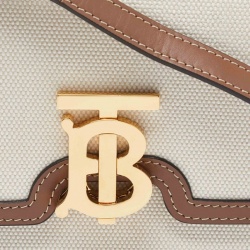 Pre Owned Burberry Beige/Brown Canvas and Leather Small TB Shoulder Bag