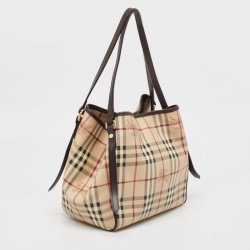 Pre Owned Burberry Beige/Brown Haymarket Check Coated Canvas and Leather Small Canterbury Tote