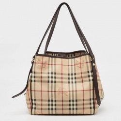 Pre Owned Burberry Beige/Brown Haymarket Check Coated Canvas and Leather Small Canterbury Tote