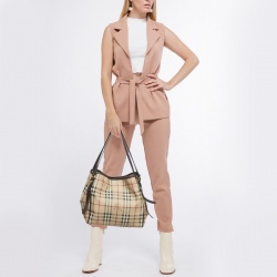 Pre Owned Burberry Beige/Brown Haymarket Check Coated Canvas and Leather Small Canterbury Tote