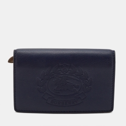 مملوكة مسبقًا Burberry Navy Blue Leather Logo Embossed Bifold Wallet