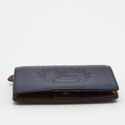 مملوكة مسبقًا Burberry Navy Blue Leather Logo Embossed Bifold Wallet