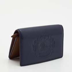 مملوكة مسبقًا Burberry Navy Blue Leather Logo Embossed Bifold Wallet
