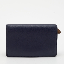 مملوكة مسبقًا Burberry Navy Blue Leather Logo Embossed Bifold Wallet