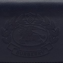 مملوكة مسبقًا Burberry Navy Blue Leather Logo Embossed Bifold Wallet