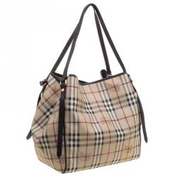 مملوكة مسبقًا حقيبة يد بربري PVC كاروهات هايماركت بنية داكنة