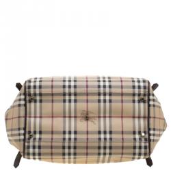 مملوكة مسبقًا حقيبة يد بربري PVC كاروهات هايماركت بنية داكنة