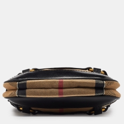 Pre Owned Burberry Beige/Black House Check Fabric and Leather Crossbody Bag